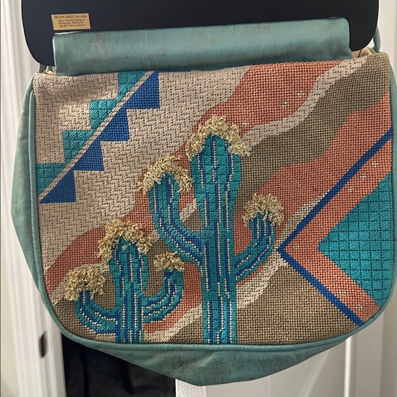 Moonbag by Patricia Smith Designs Southwestern Cactus Hand Painted 1980s Vintage - Picture 3 of 12
